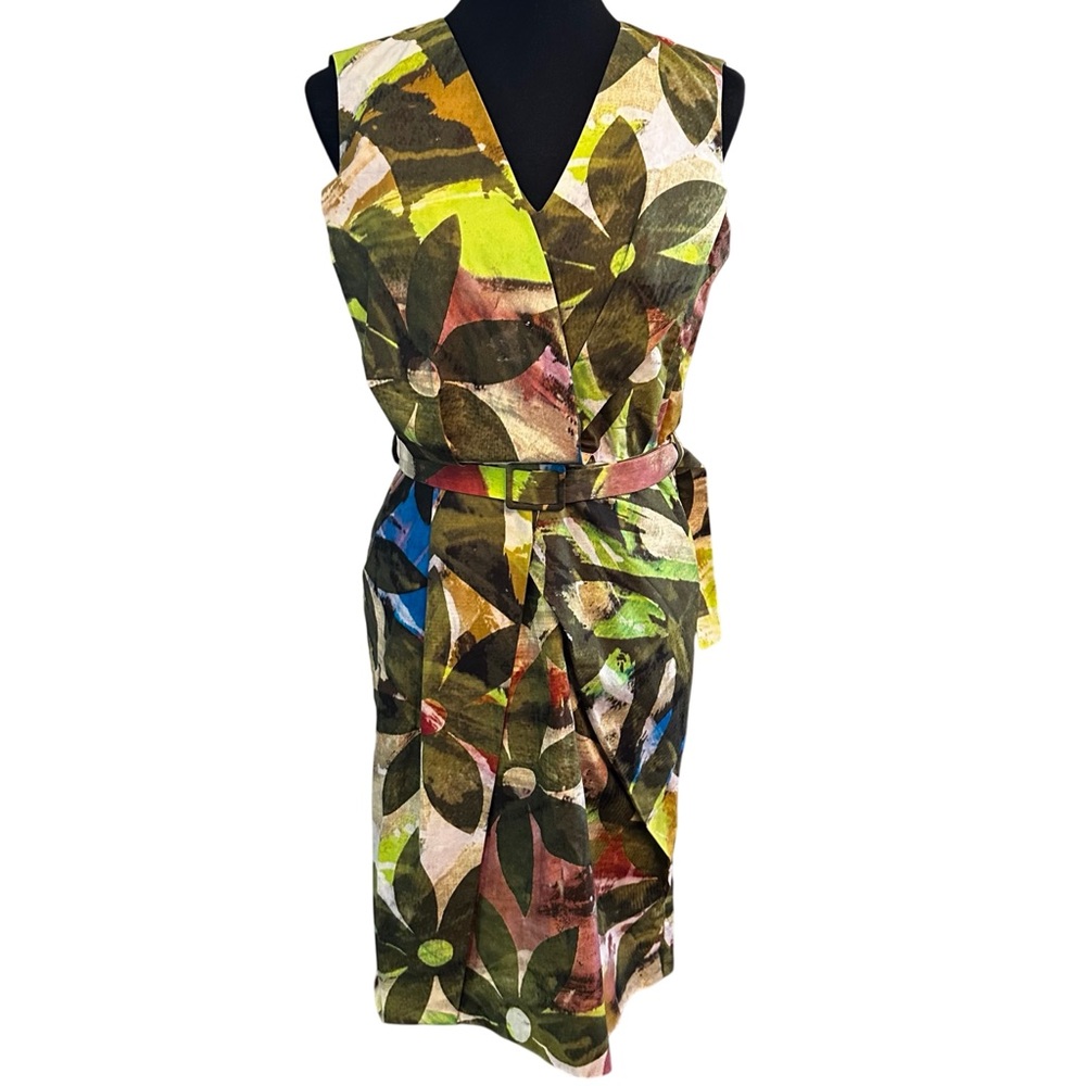 Pauw Amsterdam Designer Floral Sleeveless Wrap Dress Green 100% Cotton 2